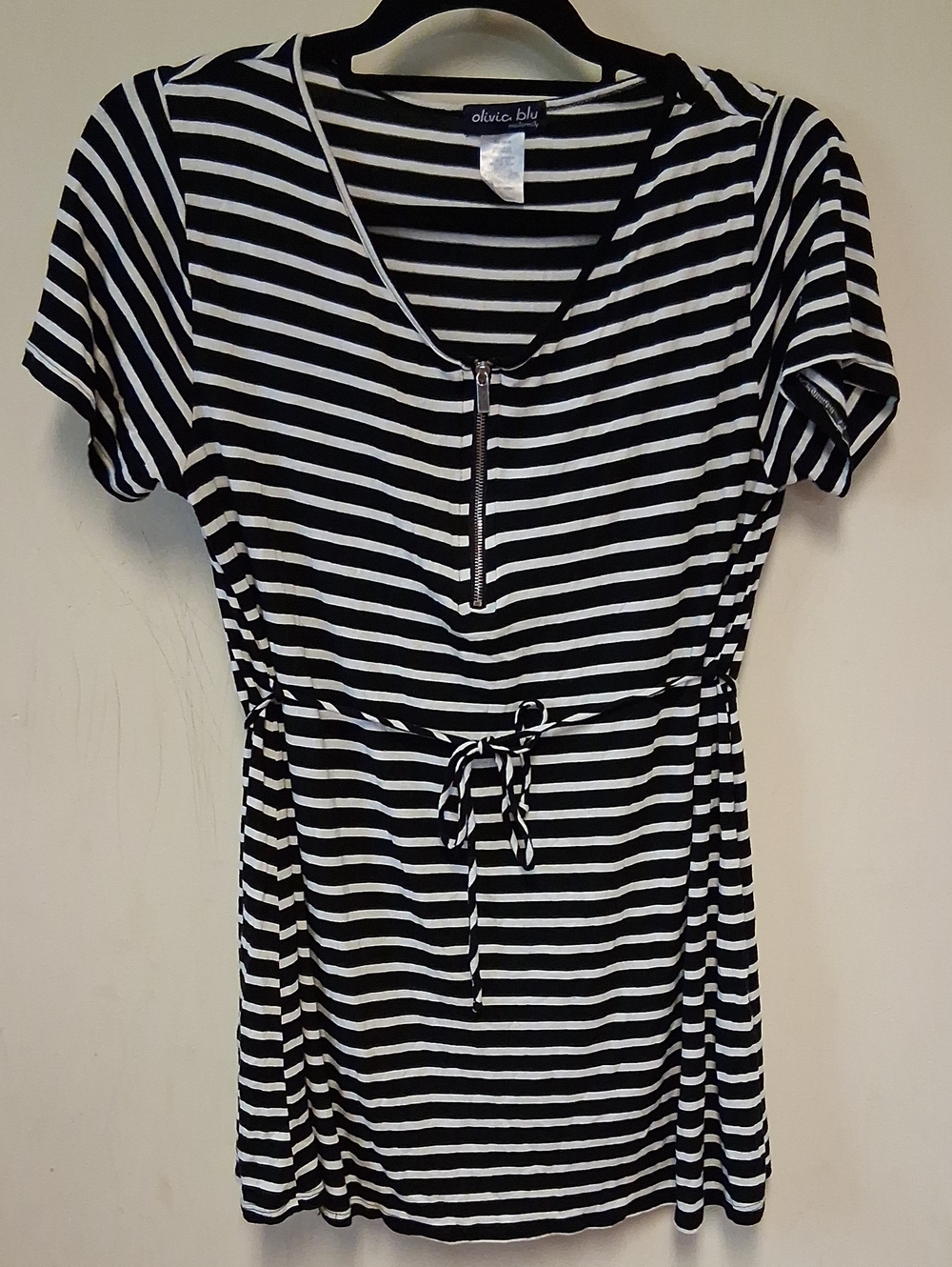 Olive & Blu Black and White Striped Zip-Front Women's Maternity Top